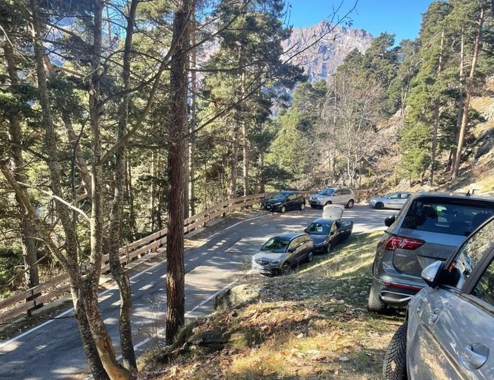 Le auto parcheggiate a bordo strada sulla Provinciale