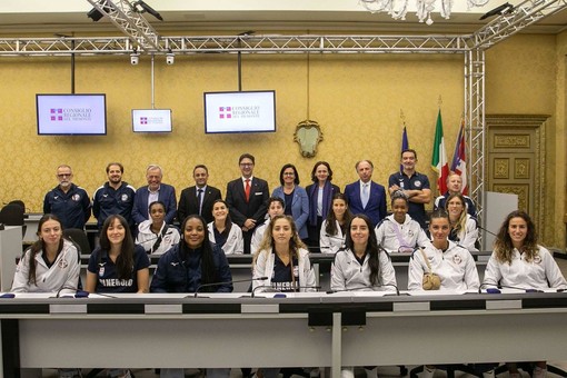 Le pallavoliste della Unionvolley a Palazzo Lascaris