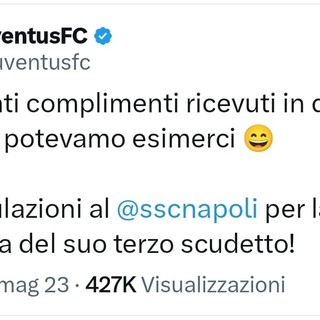 tweet della Juventus sul Napoli